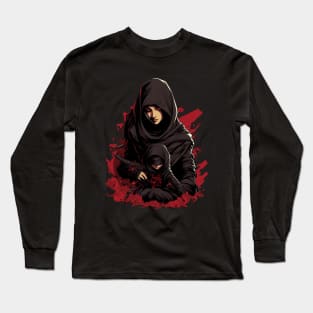 Mom Ninja: Red & Black Pop Art Comic Design - Channel the Power of Maternal Heroes Flat Out! Long Sleeve T-Shirt